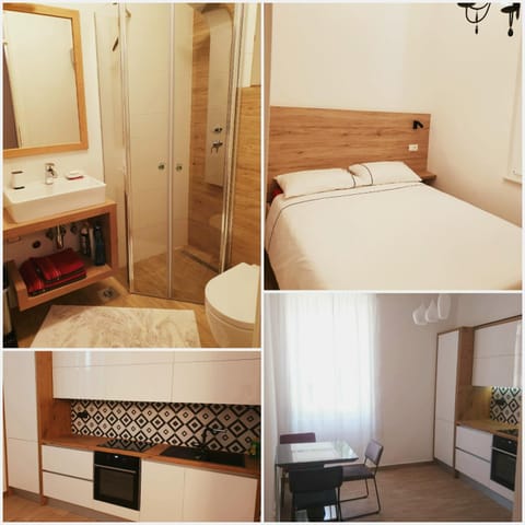 Shower, Bed, Bathroom, Kitchen or kitchenette, Bedroom