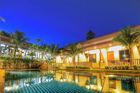 Property building, Night, Pool view, Swimming pool