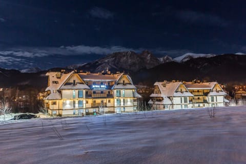 Property building, Night, Winter, Mountain view