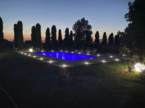 Night, Garden, Pool view, Swimming pool