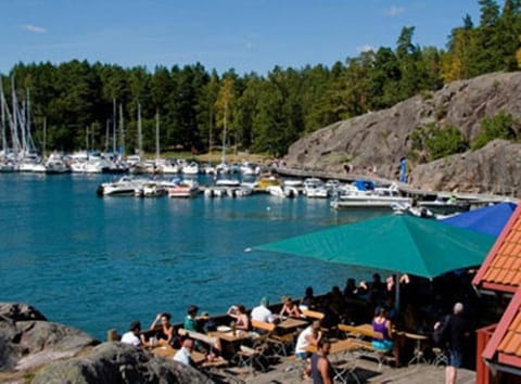 Lake view, group of guests