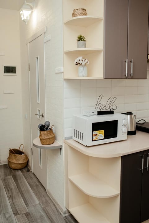 Kitchen or kitchenette, stove