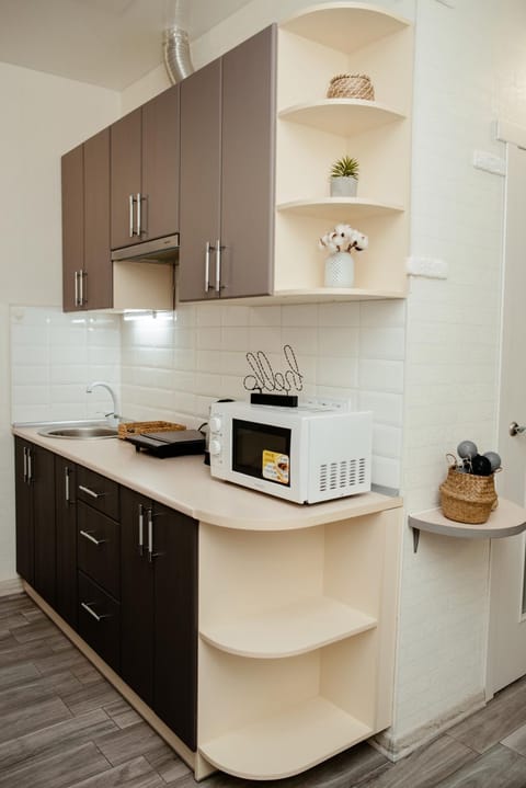 Kitchen or kitchenette, stove