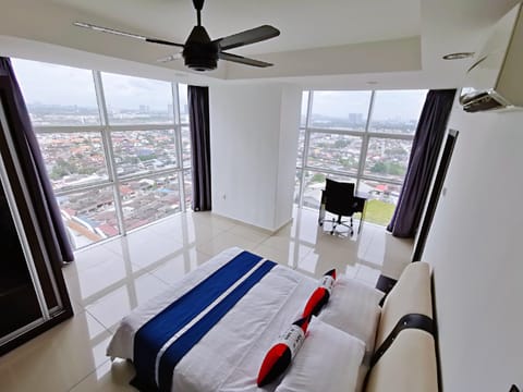 Bed, Bedroom, City view