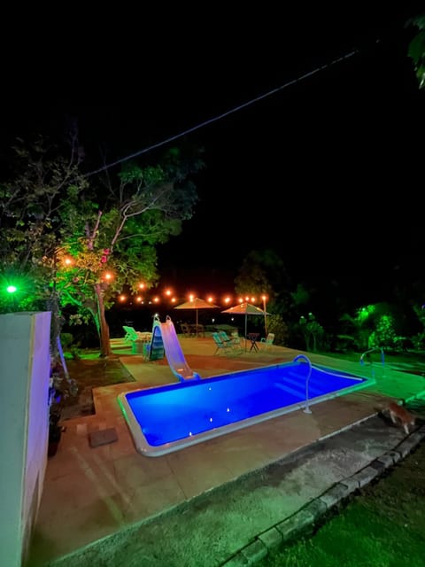 Night, Pool view, Swimming pool, sunbed