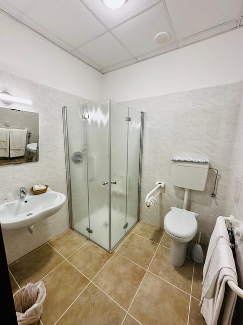 Shower, Toilet, Bathroom, Facility for disabled guests, towels, air conditioner