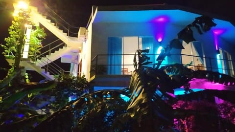 Property building, Facade/entrance, Night, Garden, Balcony/Terrace, Garden view