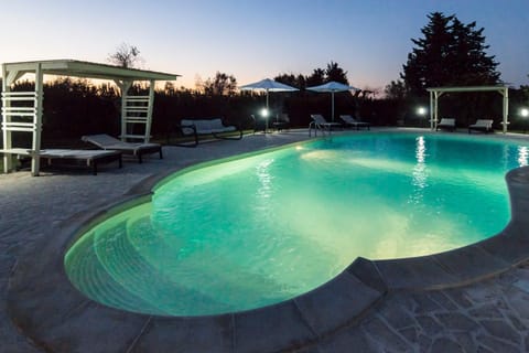 Night, Pool view, Swimming pool, Sunset, sunbed