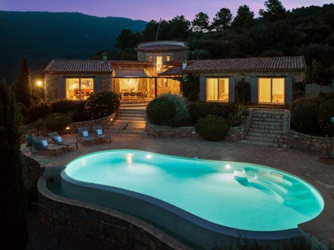 Property building, Night, Swimming pool