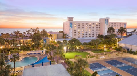 Property building, Swimming pool, Sunset