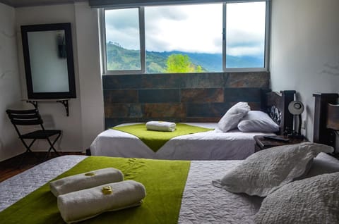 Bed, Natural landscape, Photo of the whole room, Mountain view, towels