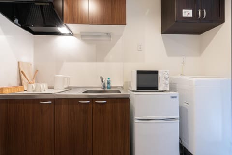 Kitchen or kitchenette, minibar, stove, washing machine