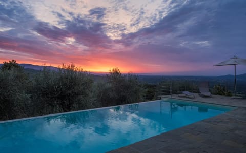 Natural landscape, Mountain view, Pool view, Swimming pool, Sunrise, sunbed