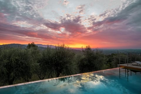 Natural landscape, Mountain view, Pool view, Swimming pool, Sunrise, sunbed