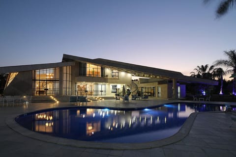 Property building, Swimming pool, Sunset