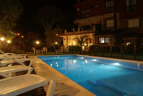 Property building, Night, Swimming pool