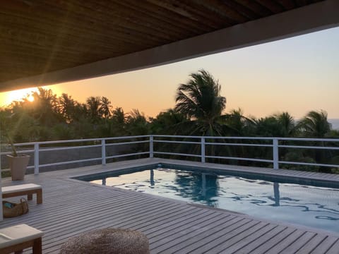 Balcony/Terrace, Pool view, Sunset