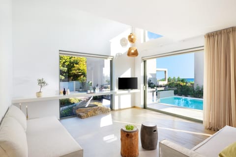 Living room, Seating area, Pool view, Swimming pool