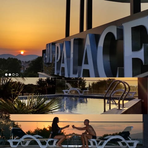 Property building, Swimming pool, Sunset