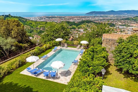 Natural landscape, Bird's eye view, Summer, View (from property/room), Garden view, Pool view, Sea view, Swimming pool, sunbed