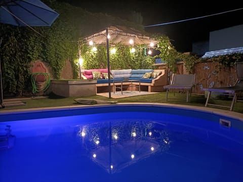 Patio, Night, Pool view, Swimming pool, pet friendly, sunbed