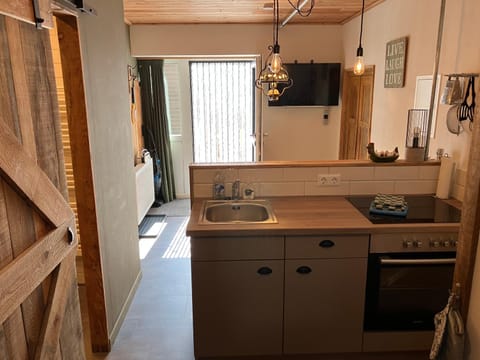 Kitchen or kitchenette, stove
