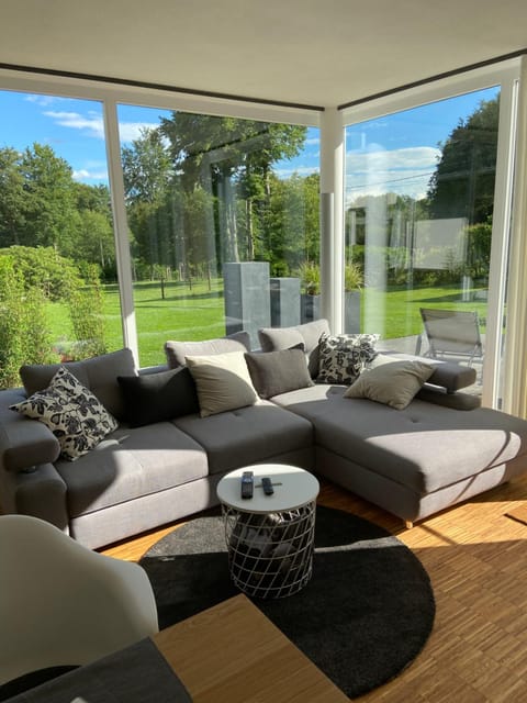 Living room, Seating area, Garden view