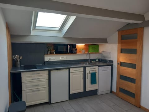 Kitchen or kitchenette, dishwasher, oven, stove