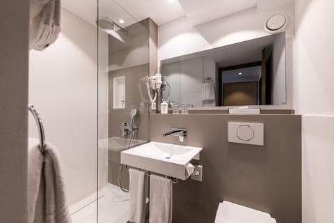 Shower, Toilet, Bathroom, Photo of the whole room, Decorative detail, bidet, heating, towels