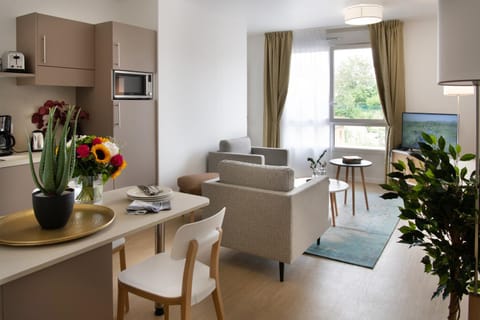 Living room, kitchen