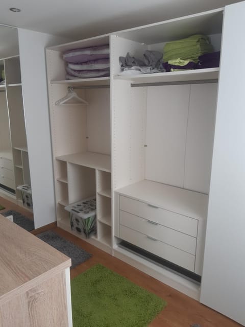 Bed, wardrobe