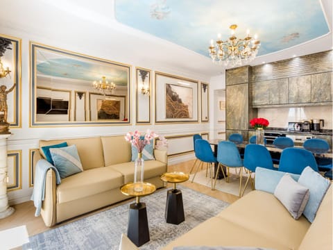 Kitchen or kitchenette, Living room, Seating area