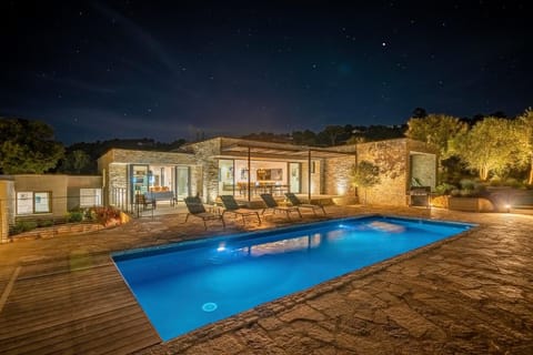 Property building, Night, Pool view, Swimming pool