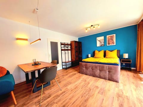 Bed, Living room, Dining area