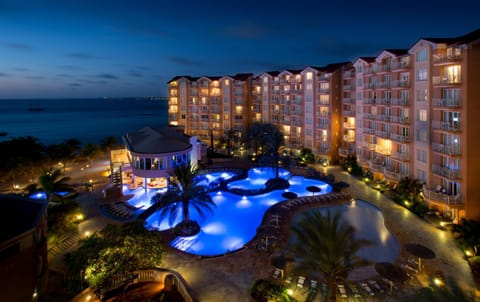 Night, Bird's eye view, Swimming pool