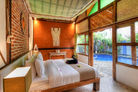 Bed, Bedroom, Pool view, Swimming pool