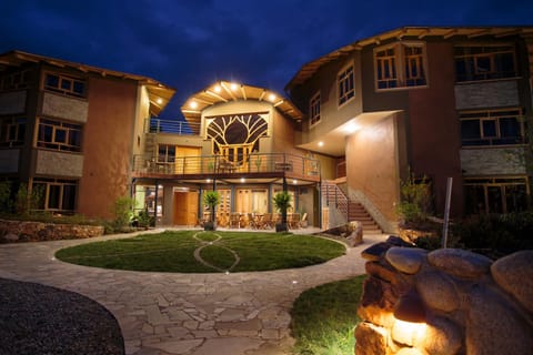 Property building, Night, Garden, Garden view