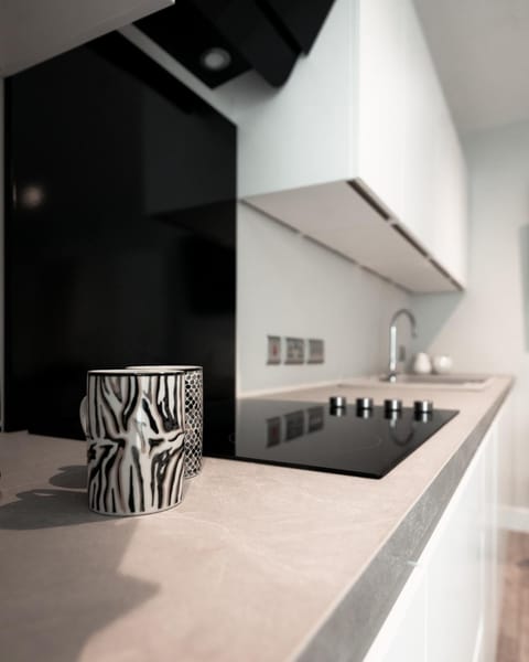 Kitchen or kitchenette, stove