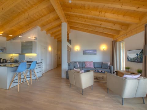 Kitchen or kitchenette, Living room, Seating area, Landmark view, Mountain view