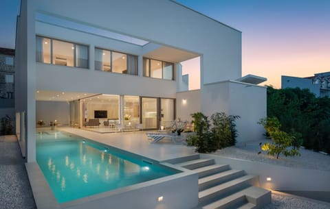 Property building, Swimming pool, Sunset