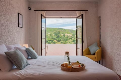 Bed, Natural landscape, Bedroom, Mountain view