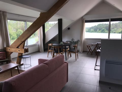 Living room, Dining area, River view