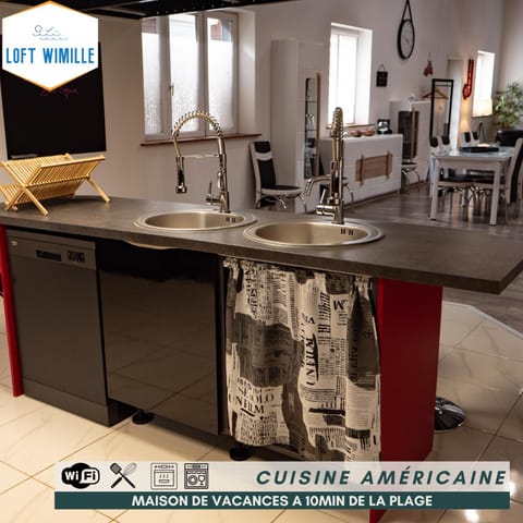 Kitchen or kitchenette, Dining area, Text overlay