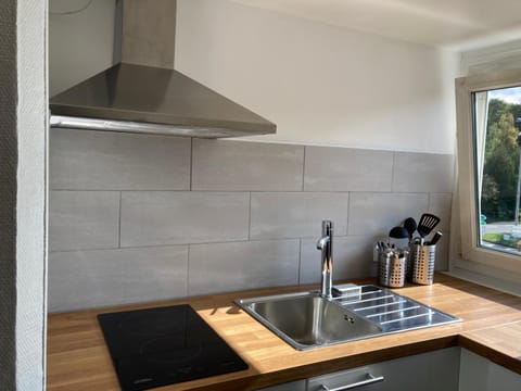 Kitchen or kitchenette, stove