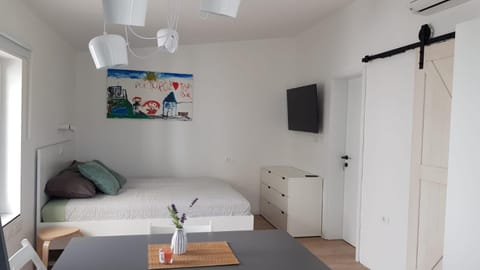 Bed, TV and multimedia, Kitchen or kitchenette, Living room, Photo of the whole room, Seating area, Bedroom, wardrobe