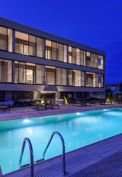 Property building, Night, Pool view, Swimming pool