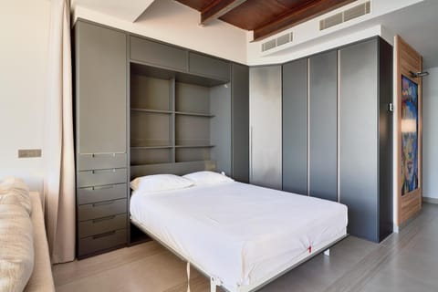 Bed, wardrobe