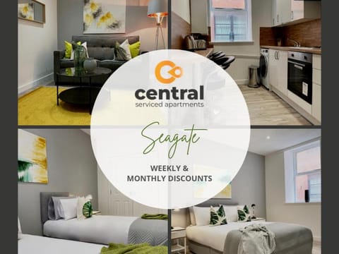 Bed, Property logo or sign, Kitchen or kitchenette, Living room, Photo of the whole room, Seating area, Logo/Certificate/Sign, Bedroom, Text overlay, Certificate/Award, minibar, pet friendly, stove