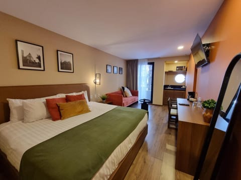 Bed, TV and multimedia, Living room, Photo of the whole room, Seating area, Bedroom