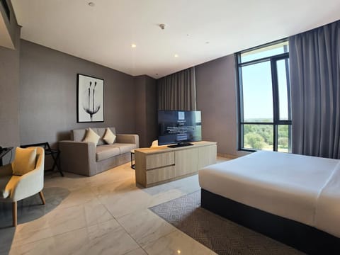 Bed, TV and multimedia, Seating area, Bedroom